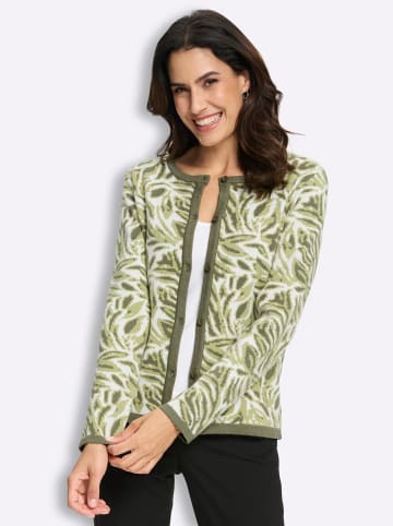 WITT WEIDEN Jacquard-Strickjacke in khaki-ecru-gemustert