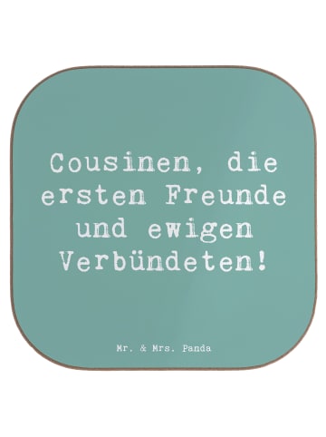 Mr. & Mrs. Panda Glasuntersetzer Spruch Cousine Freunde mit Spruch in Meeresbrise