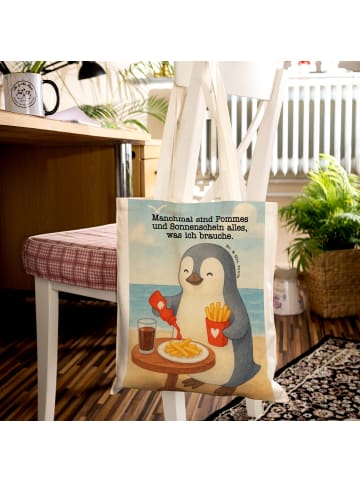 Mr. & Mrs. Panda Tote Bag Pinguin Pommes Design mit Spruch in Weiß