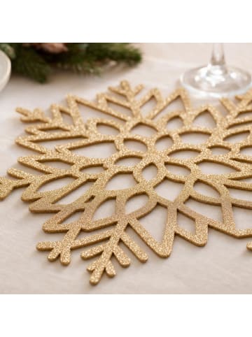 Feeric Lights Tellerunterlage in Form einer Schneeflocke SNOWFLAKE in Golden, Ø 38 cm