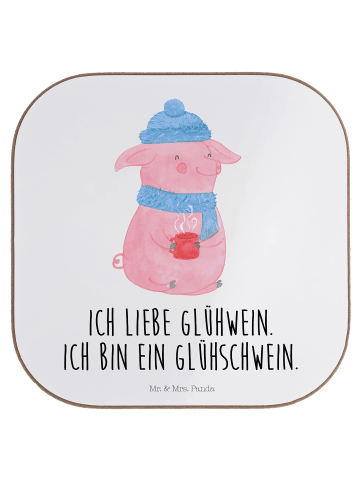 Mr. & Mrs. Panda Untersetzer für Gläser Schwein Glühwein mit Spruch in Weiß