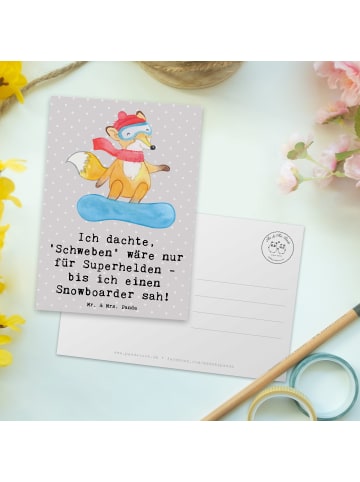 Mr. & Mrs. Panda Postkarte Snowboarden Zauber mit Spruch in Grau Pastell
