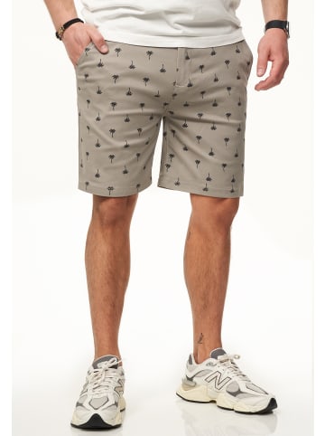 behype Chinoshorts - Kurze Hose mit Palmenmuster & Gürtel im Regular-Fit in Taupe