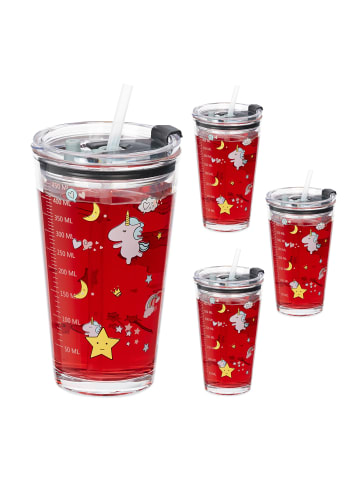 relaxdays 4 x Kinderglas "Einhorn" in Transparent