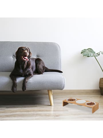 relaxdays Hunde-Futterstation in Natur/ Weiß- (B)46,5 x (H)9,5 x (T)17 cm