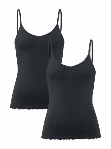Hessnatur Spaghetti-Top V-Neck Fitted 2er-Set in schwarz
