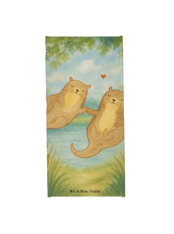 Mr. & Mrs. Panda Badehandtuch Otter Hände halten Design ohne Spruch in Grau Pastell