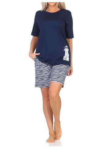 NORMANN Kurzarm Pyjama Schlafanzug Shorty Maritimer Look in marine