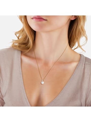 Valero Pearls Halskette aus Sterling Silber mit Zirkonia und Süßwasser-Zuchtperle in gelbgold