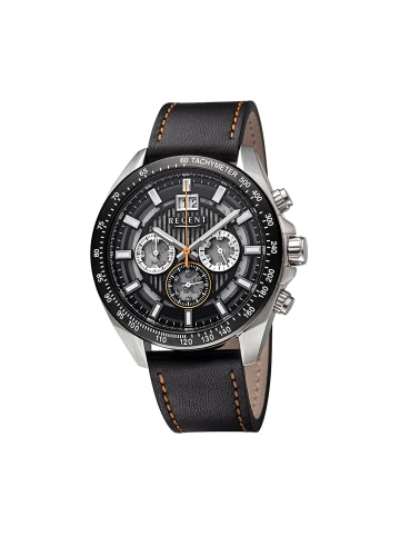 Regent Armbanduhr-Analog schwarz, orange extra groß (ca. 46mm) Regent Lederarmband