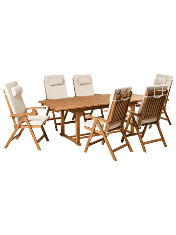 Beliani 7-tlg Gartentisch Set JAVA PREMIUM in Braun/Beige