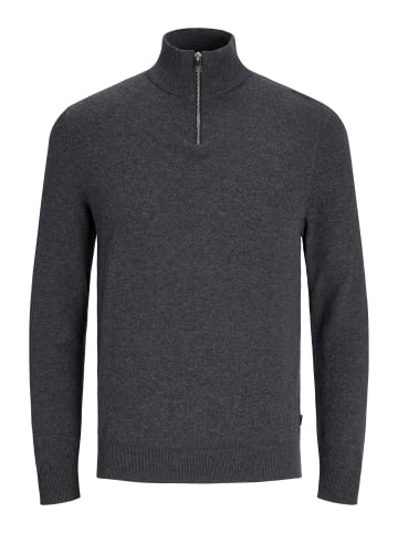 Jack & Jones Strickjacke mit Viertelreißverschluss in Dark Grey Melange
