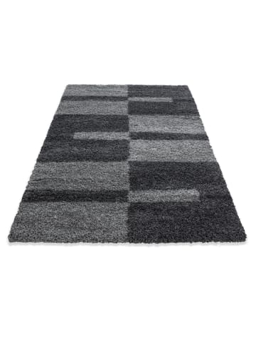 KADIMA DESIGN Teppich Hochflor Shaggy Karo Design Polypropylen Wohnzimmer in Grau