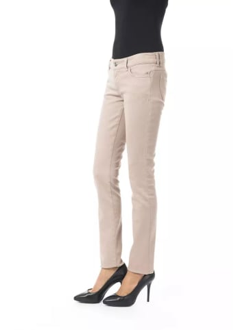 Byblos Beige Baumwolle Damen Hose mit Rücken Tasche Kette