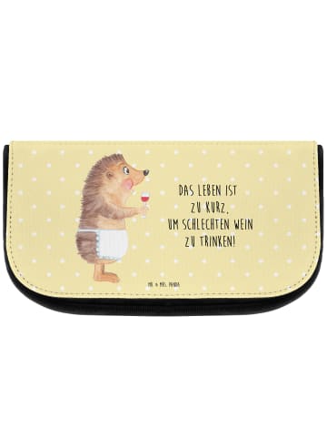 Mr. & Mrs. Panda Schminktasche Igel Wein mit Spruch in Gelb Pastell