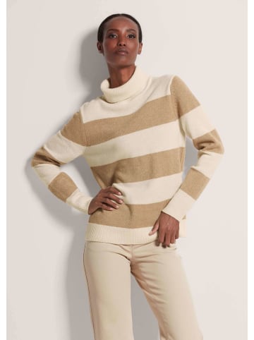 MADELEINE Stehkragen-Pullover mit Blockstreifen in wollweiß / caramel / silberfarben