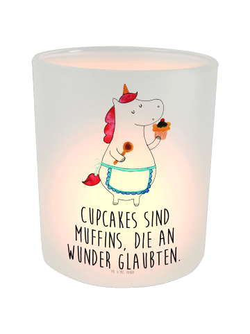 Mr. & Mrs. Panda Kerzenhalter Glas Einhorn Küche mit Spruch in Transparent