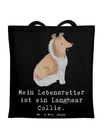 Mr. & Mrs. Panda Tote Bag Langhaar Collie Lebensretter mit Spruch in Schwarz
