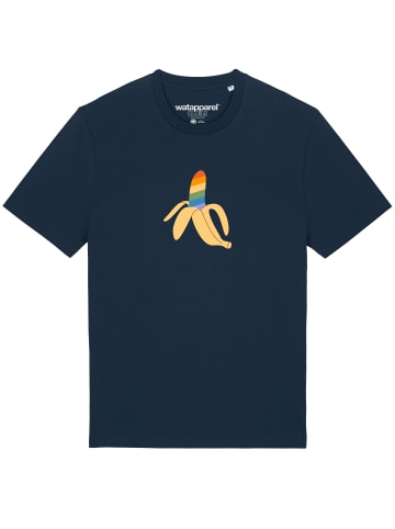 wat? Apparel T-Shirt Rainbow Banana in Dunkelblau