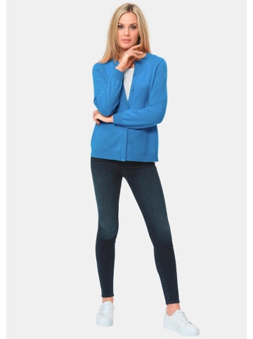 GOLDNER Kurzgröße:  Kuschelweiche Kaschmir-Strickjacke in atlantikblau