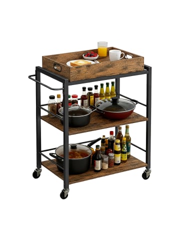 relaxdays Servierwagen in Braun/ Schwarz - (B)70 x (H)88 x (T)40 cm