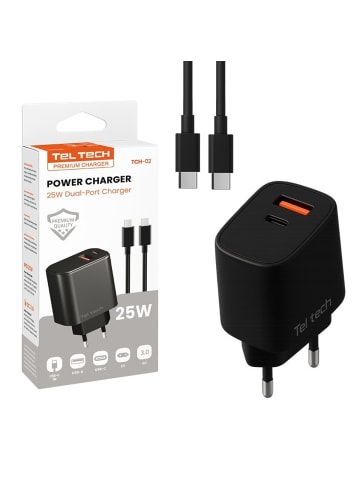 Wisam Teltech Schnellladegerät USB / USB-C 25W + Kabel USB-C USB-C 1m QC