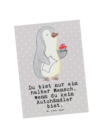 Mr. & Mrs. Panda Postkarte Autohändler Herz mit Spruch in Grau Pastell