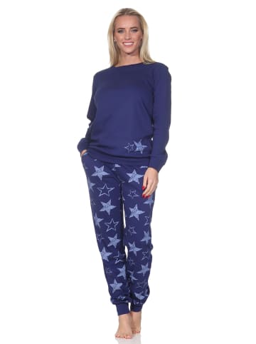 NORMANN Langarm Kuschel Interlock Schlafanzug Langarm Sterne Optik in marine