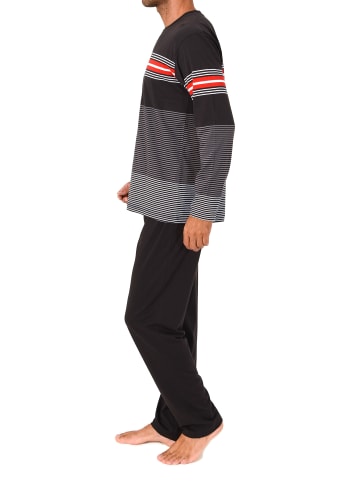 NORMANN Langarm Schlafanzug Pyjama Streifen in rot