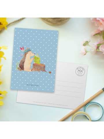 Mr. & Mrs. Panda Postkarte Igel Federschmuck ohne Spruch in Blau Pastell