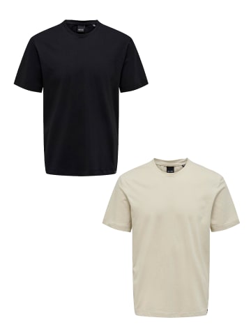 Only&Sons T-Shirt 2er-Set Rundhals Kurzarm in Schwarz-Beige