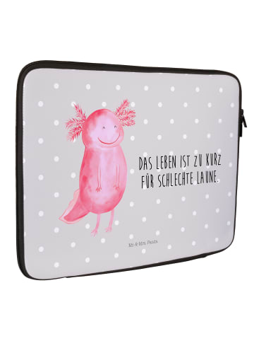 Mr. & Mrs. Panda Laptop Sleeve Axolotl Glücklich mit Spruch in Grau Pastell