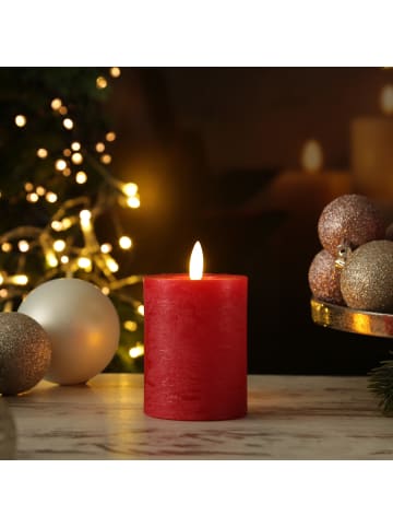 Adilina LED Kerze LINA Echtwachs Rustik-Optik 7x11cm in rot