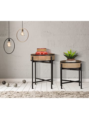 Mauro Ferretti Set aus 2 braunen und schwarzen Metalltischen, Ø cm 40x50-35x40