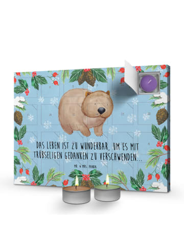 Mr. & Mrs. Panda adventskalender mit kerzen Wombat mit Spruch in Eisblau