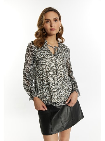 faina Damen Bluse Mit Leo-Print in Weiss Mehrfarbig