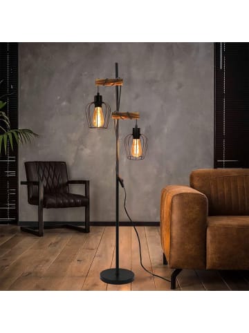 ZMH Stehlampe 2-flammige E27 in schwarz B 13cm Holz und Metall