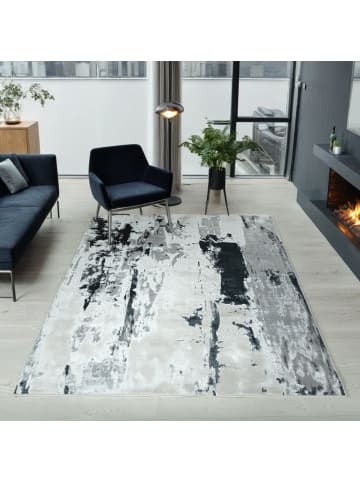 KADIMA DESIGN Teppich Velours-Kurzflor, Metallic Gletscher-Design Silbergrau, Hochglanz