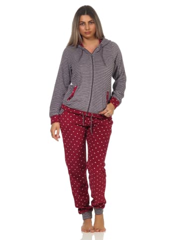 NORMANN Frottee Hausanzug Tupfendesign Homewear Loungewear in Rot