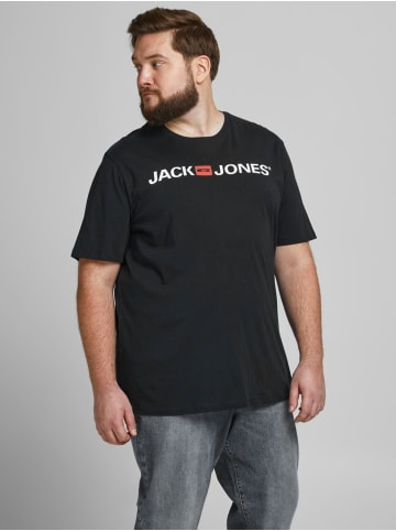 Jack & Jones JJECORP Print Kurzarm CREW NECK T-Shirt Plus +Size in Schwarz