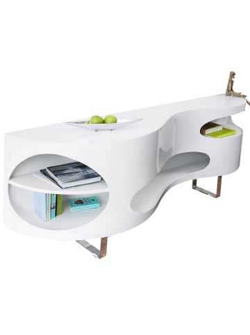 SalesFever Sideboard 200 cm mit Stauraum, Edelstahl-Füßen und MDF Hochglanz in Weiß