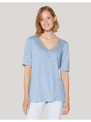 MADELEINE Kurzarm Leinen-Shirt mit Spitzenbesatz in himmelblau