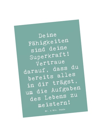 Mr. & Mrs. Panda Postkarte Spruch Vertrauen in Fähigkeiten mit S... in Meeresbrise