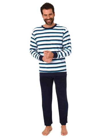 NORMANN Frottee Pyjama Schlafanzug Bündchen Streifen - 49746 in türkis