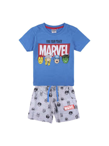 Marvel 2tlg. Outfit T-Shirt & Shorts Marvel Avengers in Blau-Grau