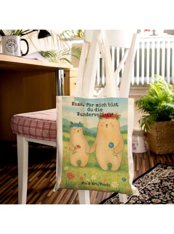Mr. & Mrs. Panda Tote Bag Bären mit Blumenkranz Design mit Spruch in Weiß