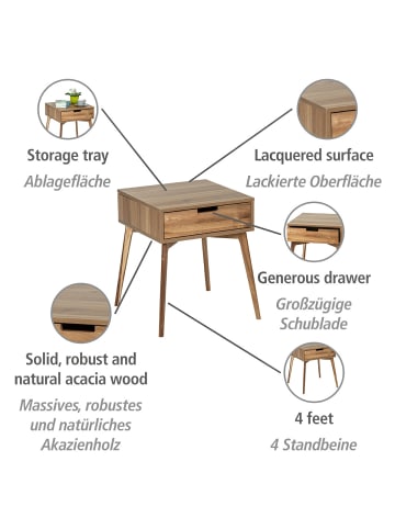 Wenko Beistelltisch mit Schublade Acina in Beine: Braun, Ablage: Braun
