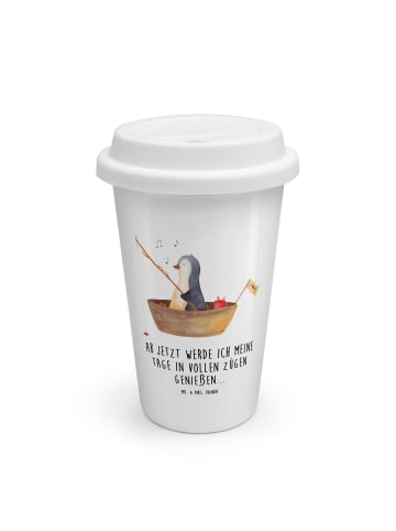 Mr. & Mrs. Panda Kaffeebecher To Go Pinguin Angelboot mit Spruch in Weiß