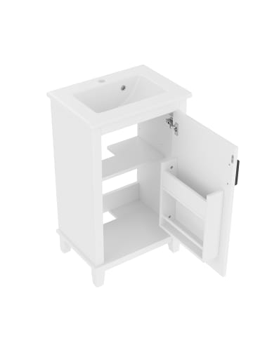 ABRIHOME Waschbeckenunterschrank in Weiß 51x34x83 cm stehend mit Keramikbecken Türregal