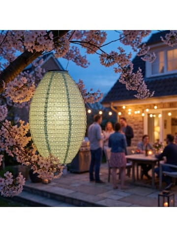MARELIDA 2x LED Solar Lampion oval mit Blumenmuster H: 38cm in salbeigrün